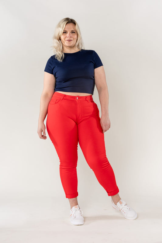 Wholesale Red High Waist Plus Size Slim Jeans