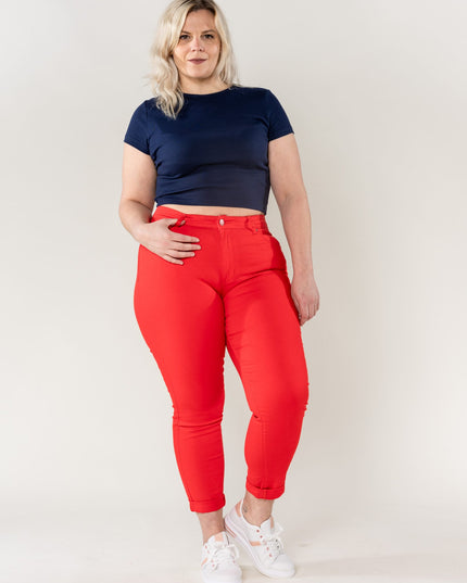 Wholesale Red High Waist Plus Size Slim Jeans
