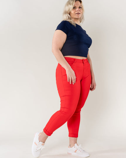 Wholesale Red High Waist Plus Size Slim Jeans