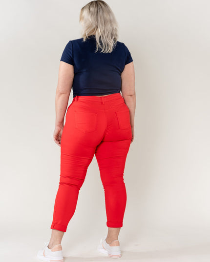 Wholesale Red High Waist Plus Size Slim Jeans