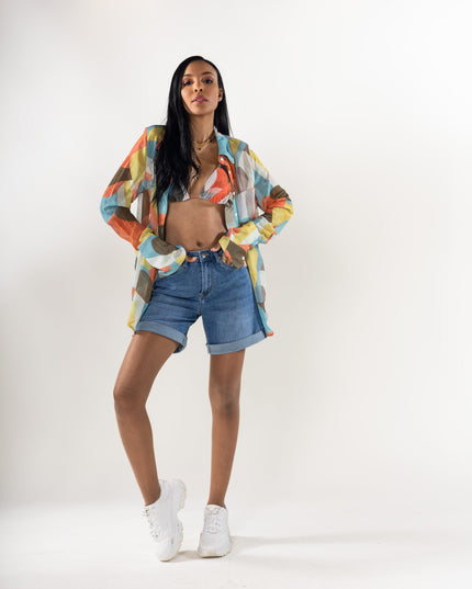 Wholesale Feded Blue Mid-Thigh Denim Shorts