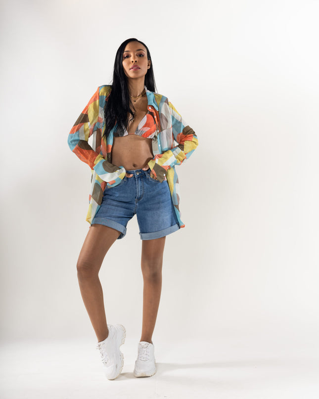 Wholesale Feded Blue Mid-Thigh Denim Shorts