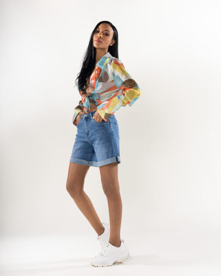 Wholesale Feded Blue Mid-Thigh Denim Shorts