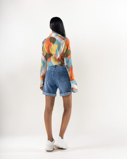 Wholesale Feded Blue Mid-Thigh Denim Shorts