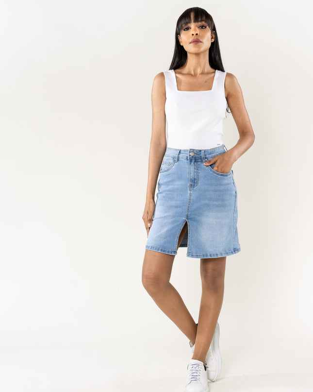 Wholesale Denim Slit Skirt With Front Slit