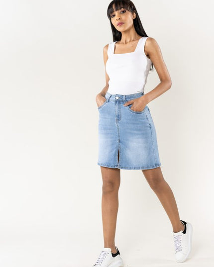 Wholesale Denim Slit Skirt With Front Slit