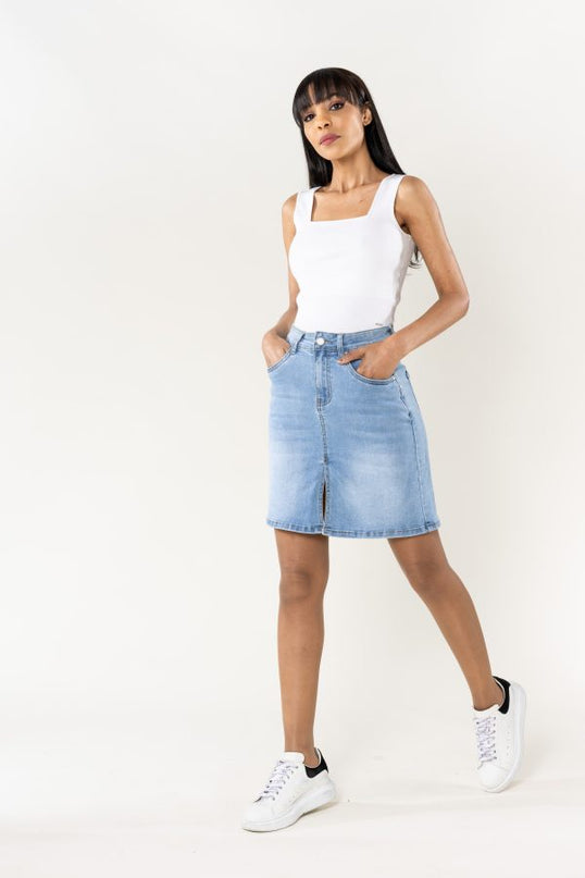 Wholesale Denim Slit Skirt With Front Slit