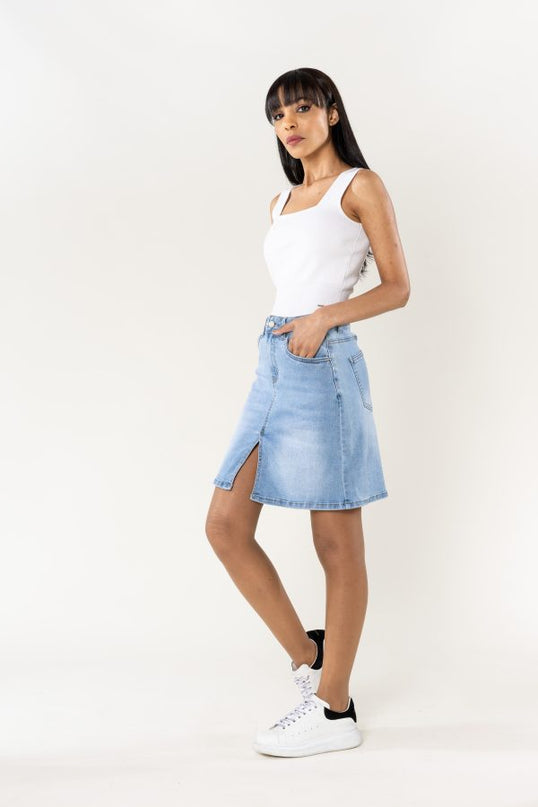 Wholesale Denim Slit Skirt With Front Slit