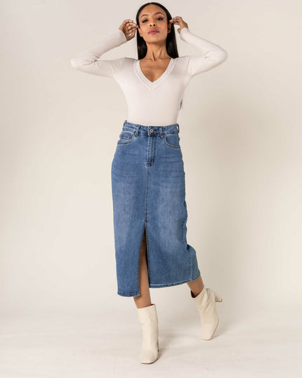 Wholesale Denim Long Slit Skirt