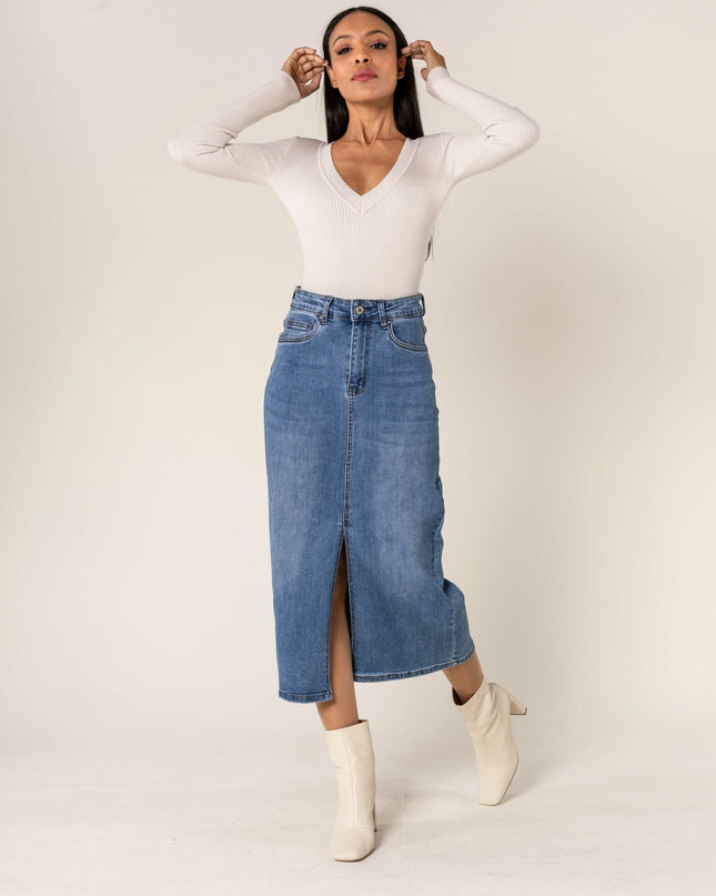 Wholesale Denim Long Slit Skirt