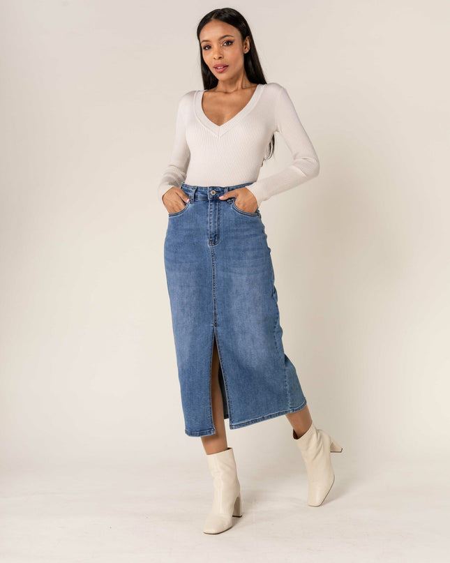 Wholesale Denim Long Slit Skirt