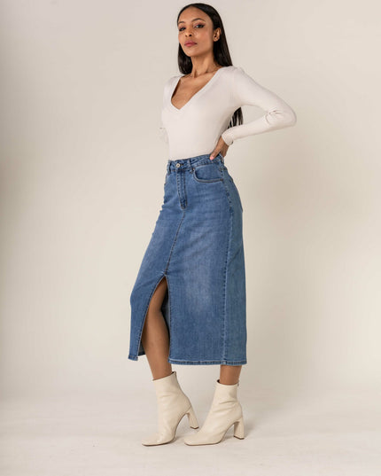 Wholesale Denim Long Slit Skirt