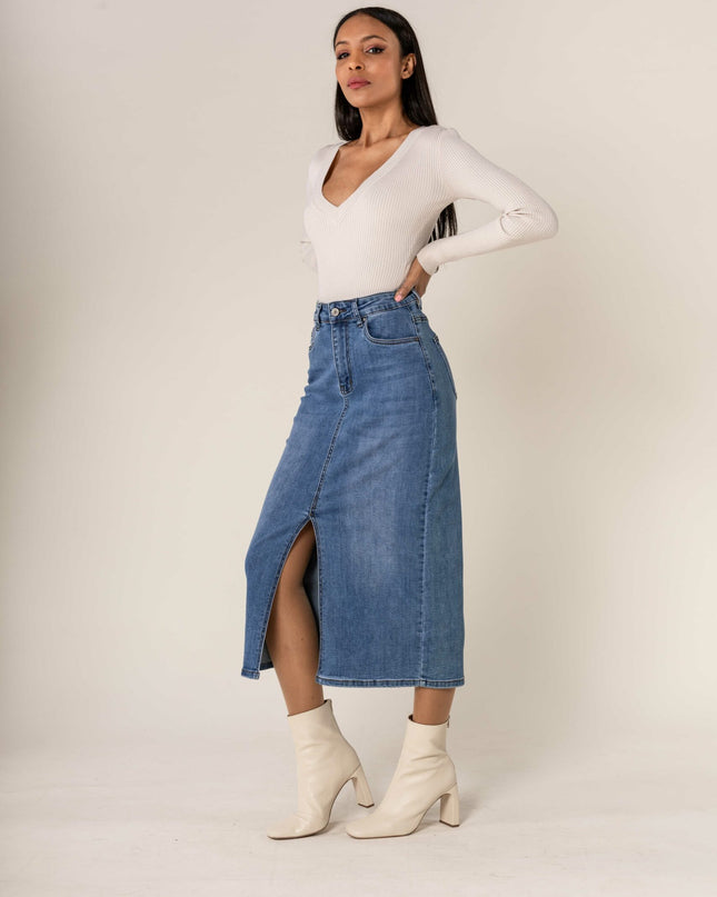 Wholesale Denim Long Slit Skirt