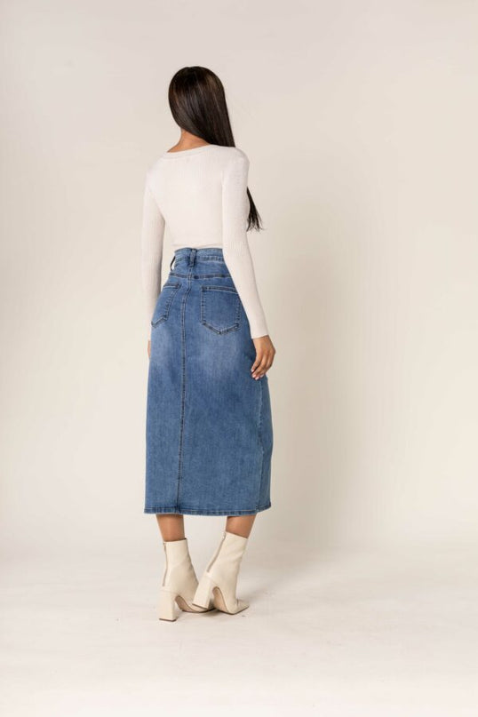Wholesale Denim Long Slit Skirt