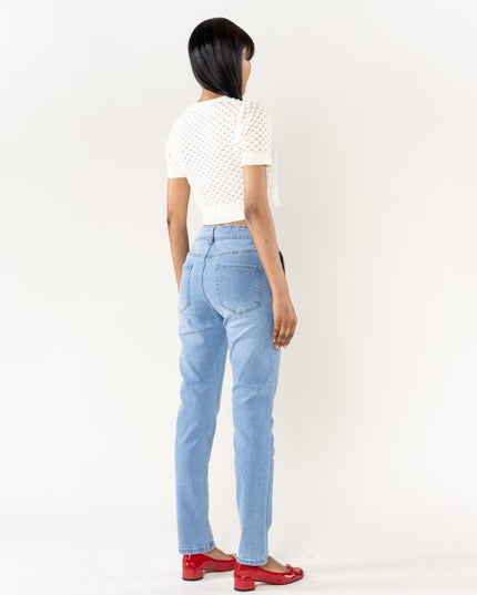 Wholesale Mom Gold Button Jeans Light Blue