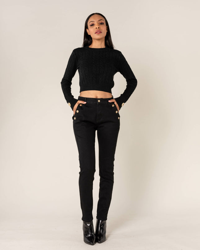 Wholesale Mom Gold Button Jeans Black