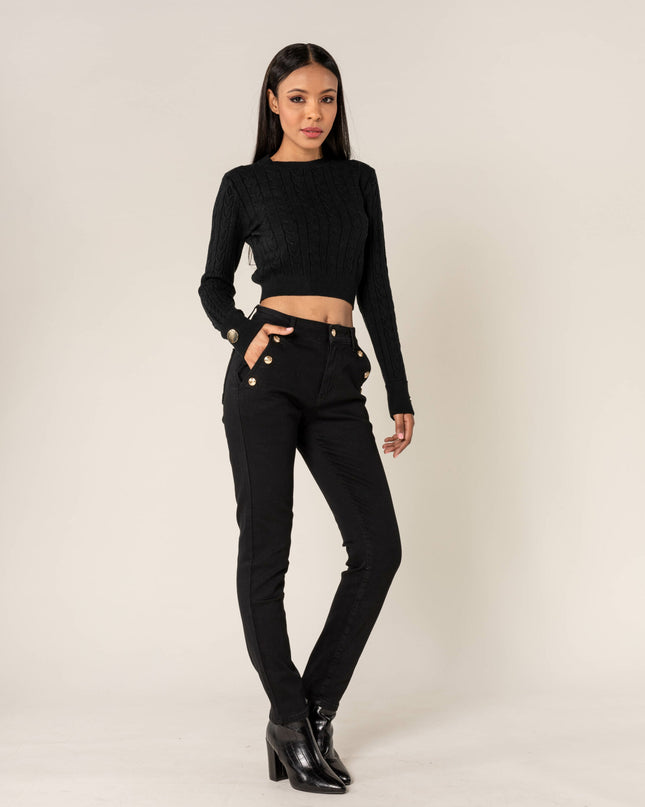 Wholesale Mom Gold Button Jeans Black