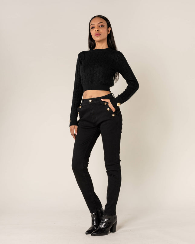 Wholesale Mom Gold Button Jeans Black