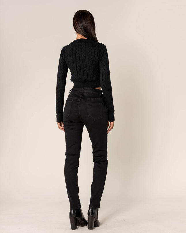 Wholesale Mom Gold Button Jeans Black
