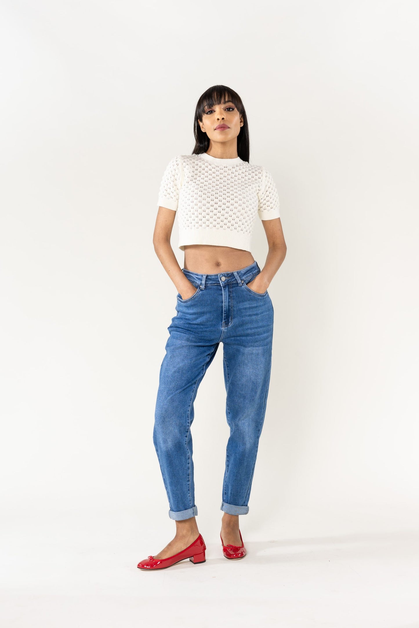 Wholesale High Waisted Comfortable Stretch Mom Jeans Blue