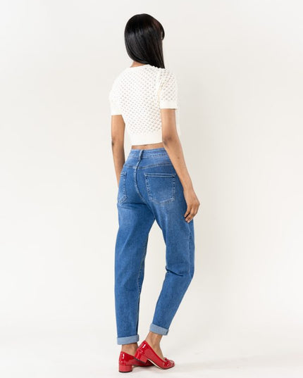Wholesale High Waisted Comfortable Stretch Mom Jeans Blue