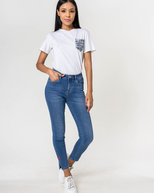 Wholesale High Waisted Jeans Heart embroidery