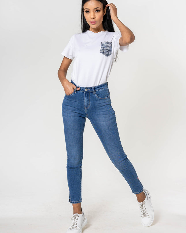Wholesale High Waisted Jeans Heart embroidery