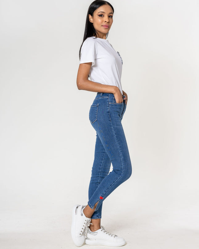 Wholesale High Waisted Jeans Heart embroidery