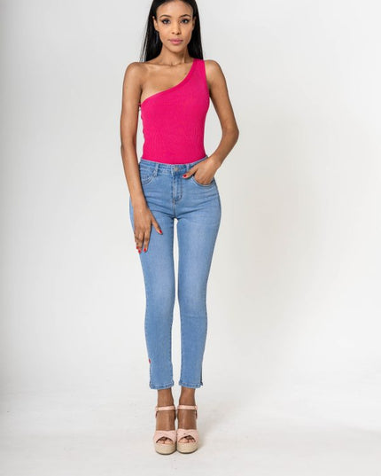 Wholesale High Waisted Jeans Heart embroidery Light Blue
