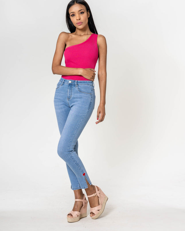 Wholesale High Waisted Jeans Heart embroidery Light Blue