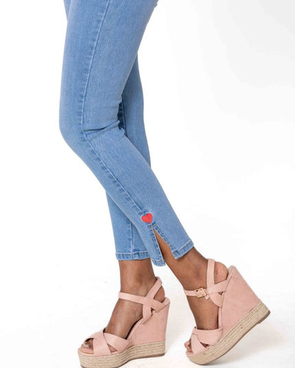Wholesale High Waisted Jeans Heart embroidery Light Blue