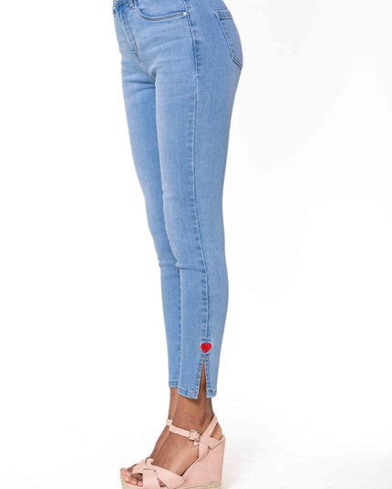 Wholesale High Waisted Jeans Heart embroidery Light Blue
