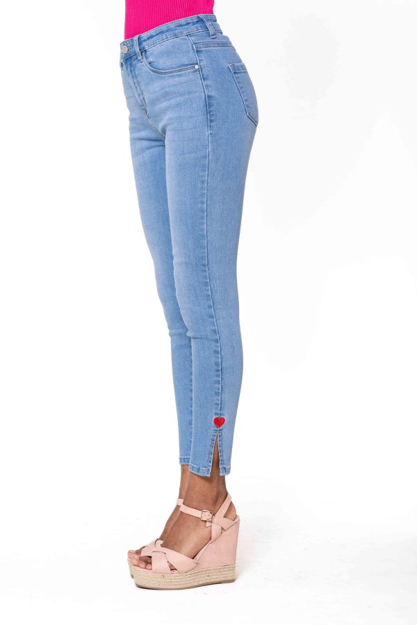 Wholesale High Waisted Jeans Heart embroidery Light Blue