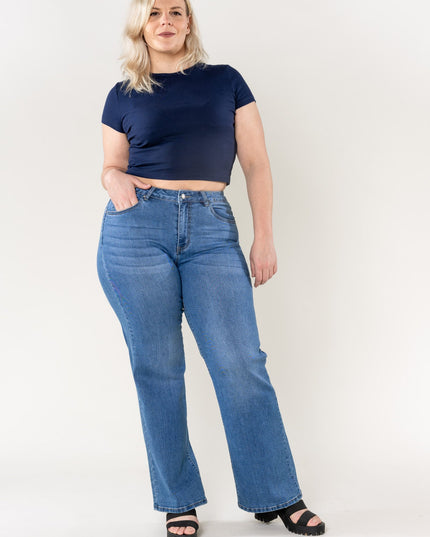 Wholesale High Waisted Stretch Flared Jeans Faded Blue