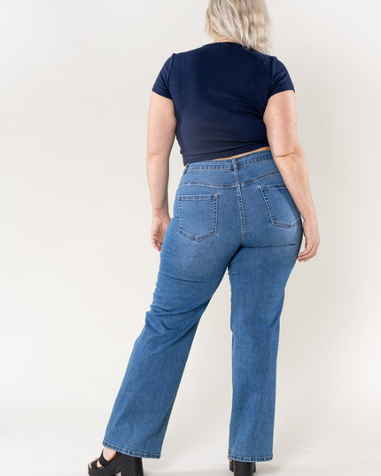 Wholesale High Waisted Stretch Flared Jeans Faded Blue