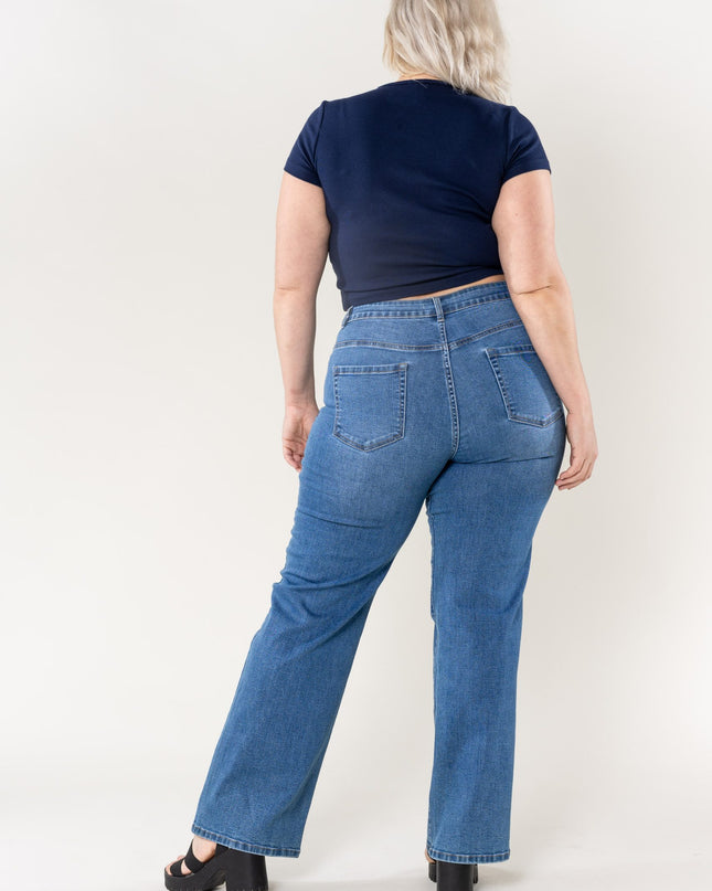 Wholesale High Waisted Stretch Flared Jeans Faded Blue