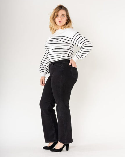 Wholesale High Waisted Stretch Flared Jeans Black