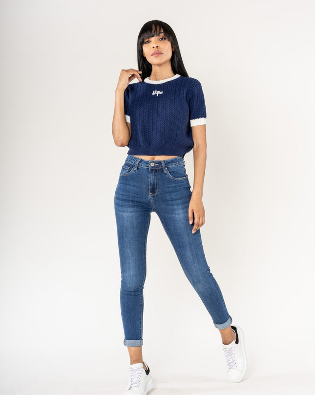 Wholesale High Waisted Jeans Embroidery Blue