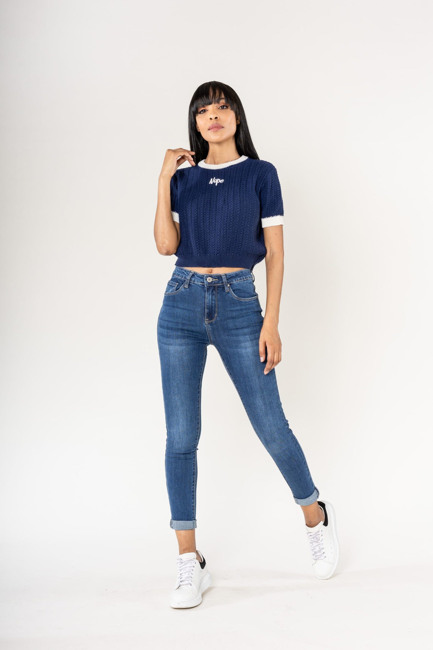 Wholesale High Waisted Jeans Embroidery Blue