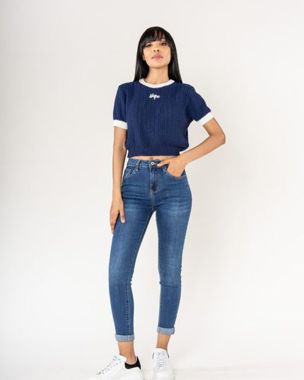 Wholesale High Waisted Jeans Embroidery Blue