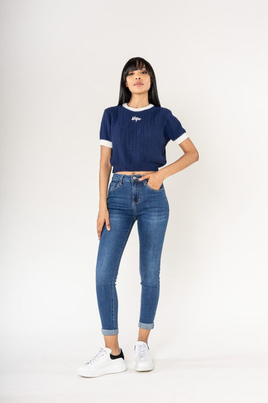 Wholesale High Waisted Jeans Embroidery Blue