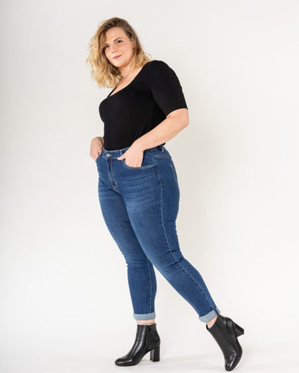 Wholesale Plus Size Pants Embroidered Daisies Blue
