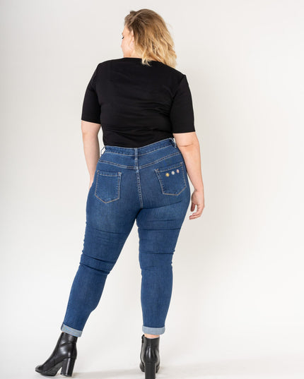 Wholesale Plus Size Pants Embroidered Daisies Blue