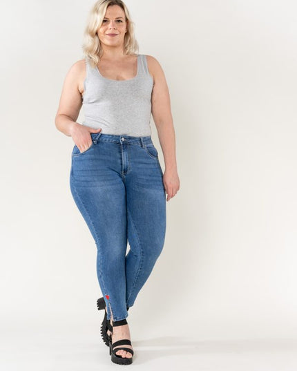 Wholesale Split Jeans Heart Embroidery Blue