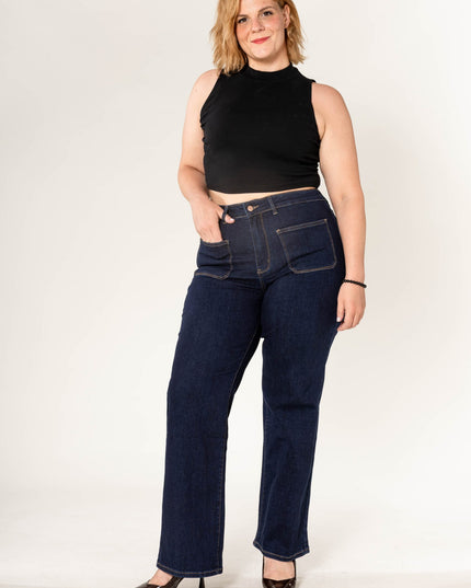 Jean Flare Poches Plaquees Grande Taille