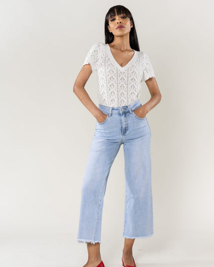 Wholesale Light Blue Flare Cropped Jeans
