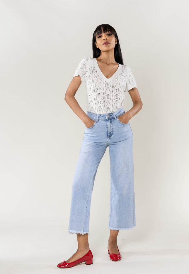 Wholesale Light Blue Flare Cropped Jeans