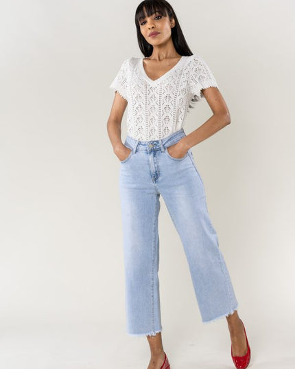 Wholesale Light Blue Flare Cropped Jeans