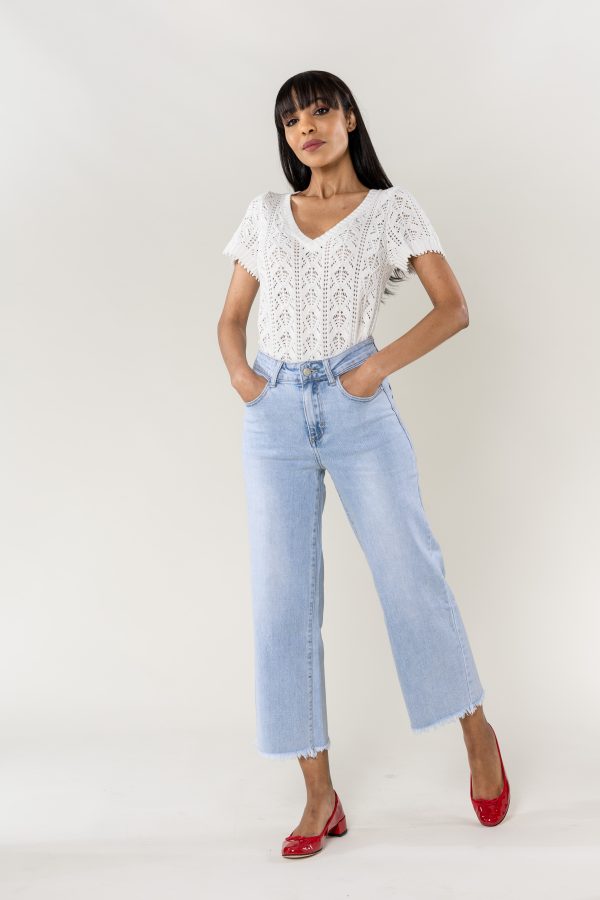 Wholesale Light Blue Flare Cropped Jeans