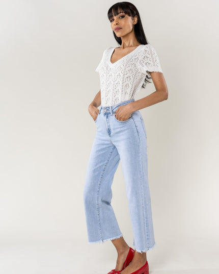 Wholesale Light Blue Flare Cropped Jeans